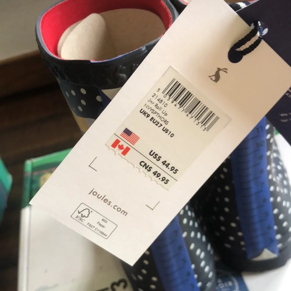 Joules Navy Polka Dot Unicorn Kids Rain Boots